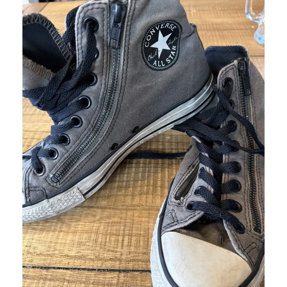 VTG, Converse,M 7.5 W 9.5,Grey,Chuck Taylor Double Zip High Top Sneakers,